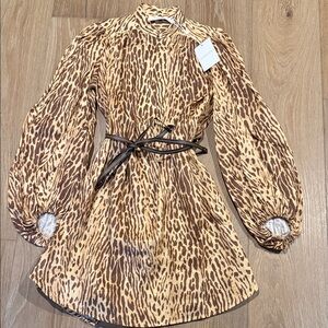 Zimmermann Leopard-Print Mini Dress in Tan and Brown